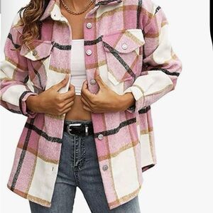 Plaid Pink and Cream Women's Shacket